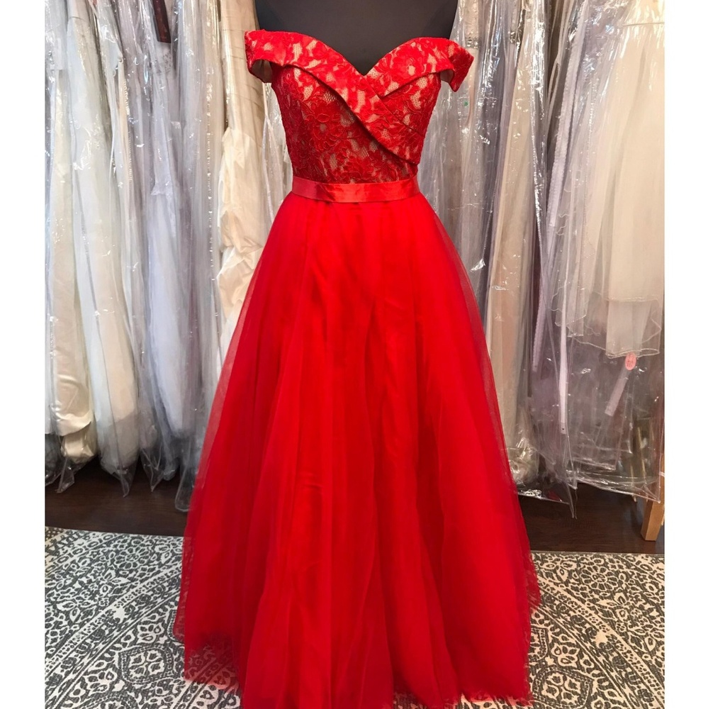 Red Off Shoulder Ballgown